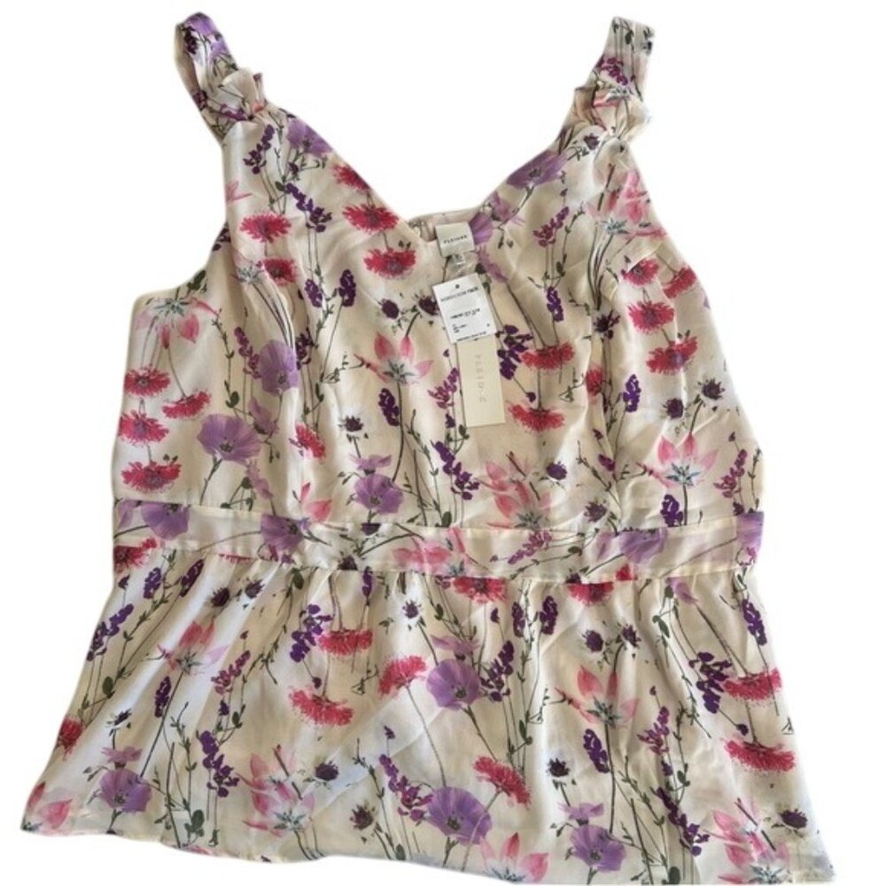 New NWT Pleione cream flowered tank 3x blouse peplum
